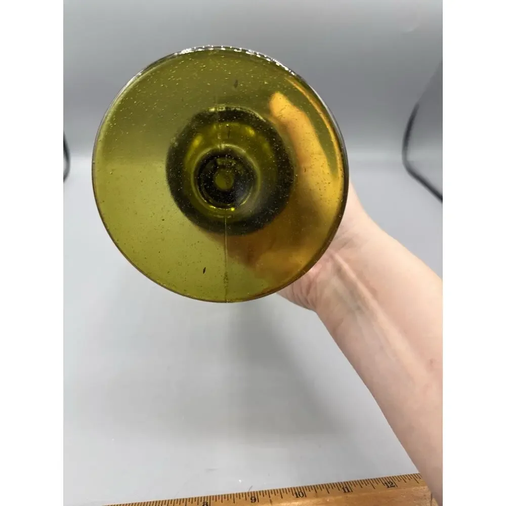 Vintage Green Depression Glass Grape Vine Footed Vase Art Glass